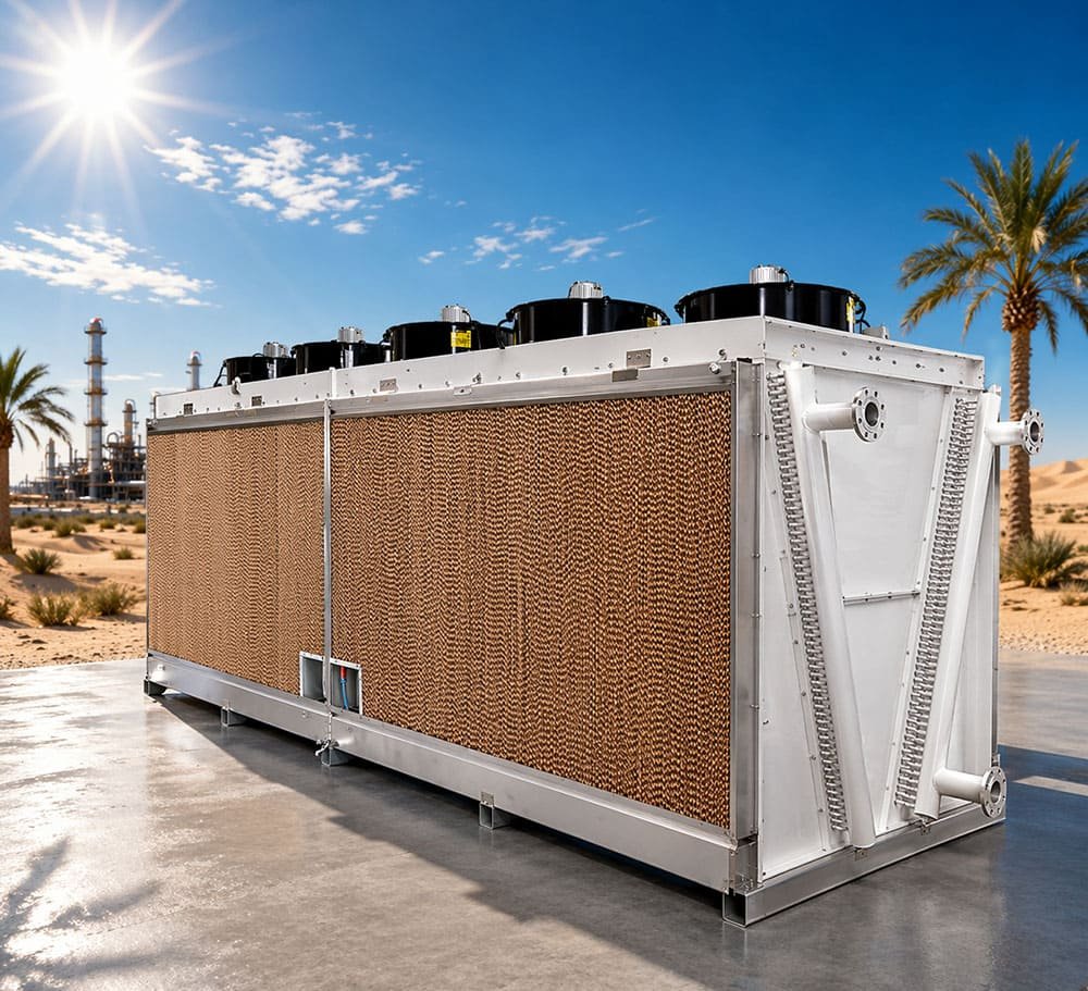 Haofeng Adiabatic Cooler -- industrial dry cooler with adiabatic pre-cooling pads