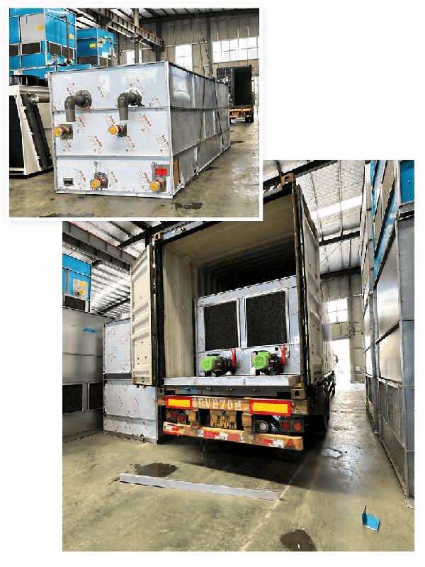 Packaged evaporative condenser ready for shipment